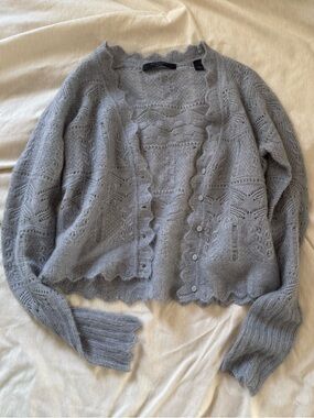 New All Saints Vanessa Soft Wool Alpaca Lace Eyelet Scalloped Caridgan